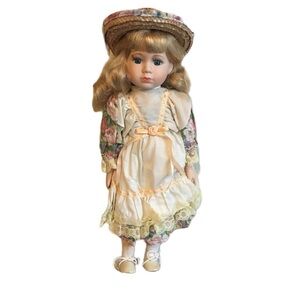 Vintage Blonde Hair Country Girl Porcelain Doll